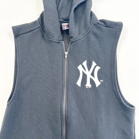 New York Yankees Jumper Mens Medium M Black MLB Full Zip Hooded Sleeveless Adult - Picture 2 of 11